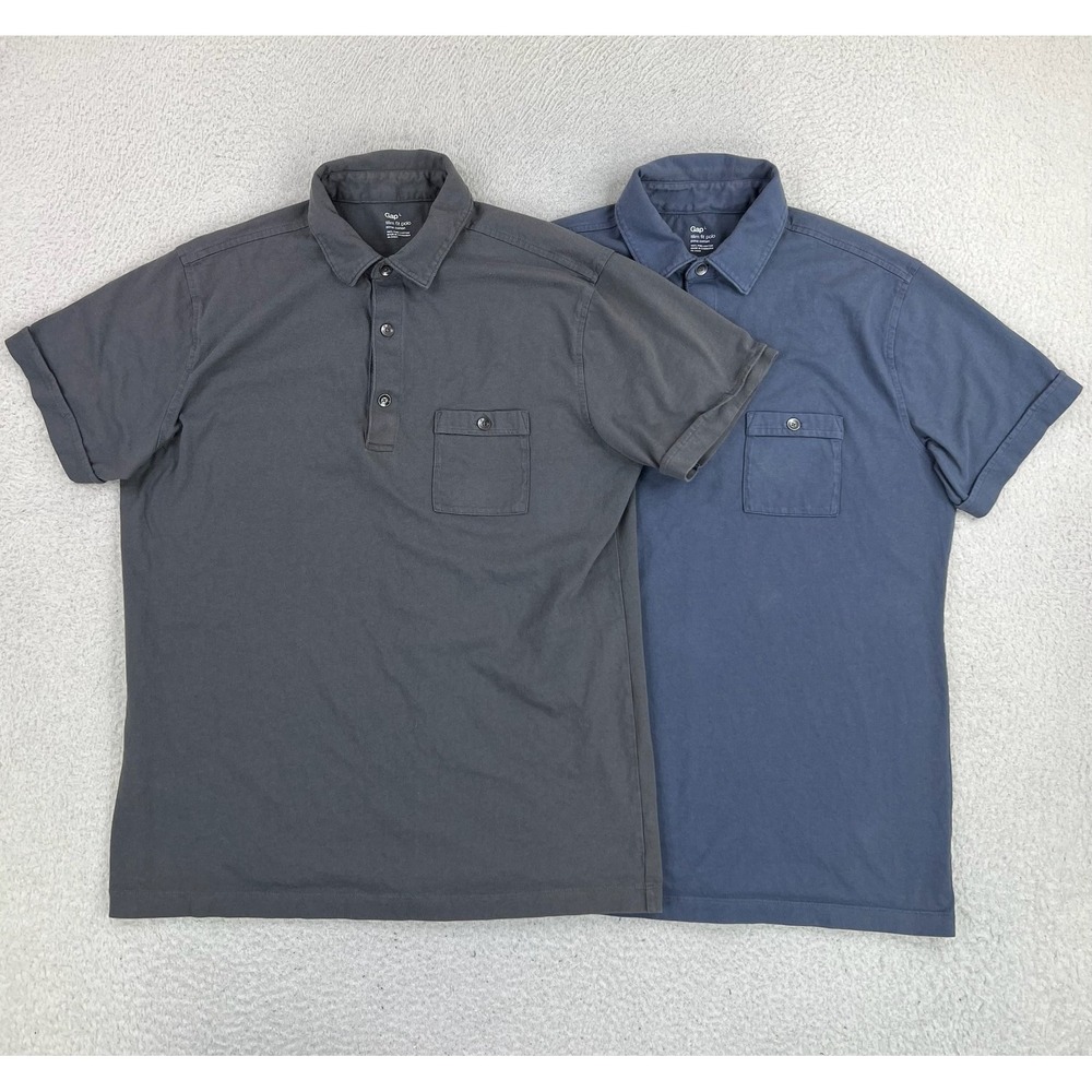 GAP Slim Fit Polo Shirts LOT OF 2 Men's Large Blue Gray Pima Cotton Casual
